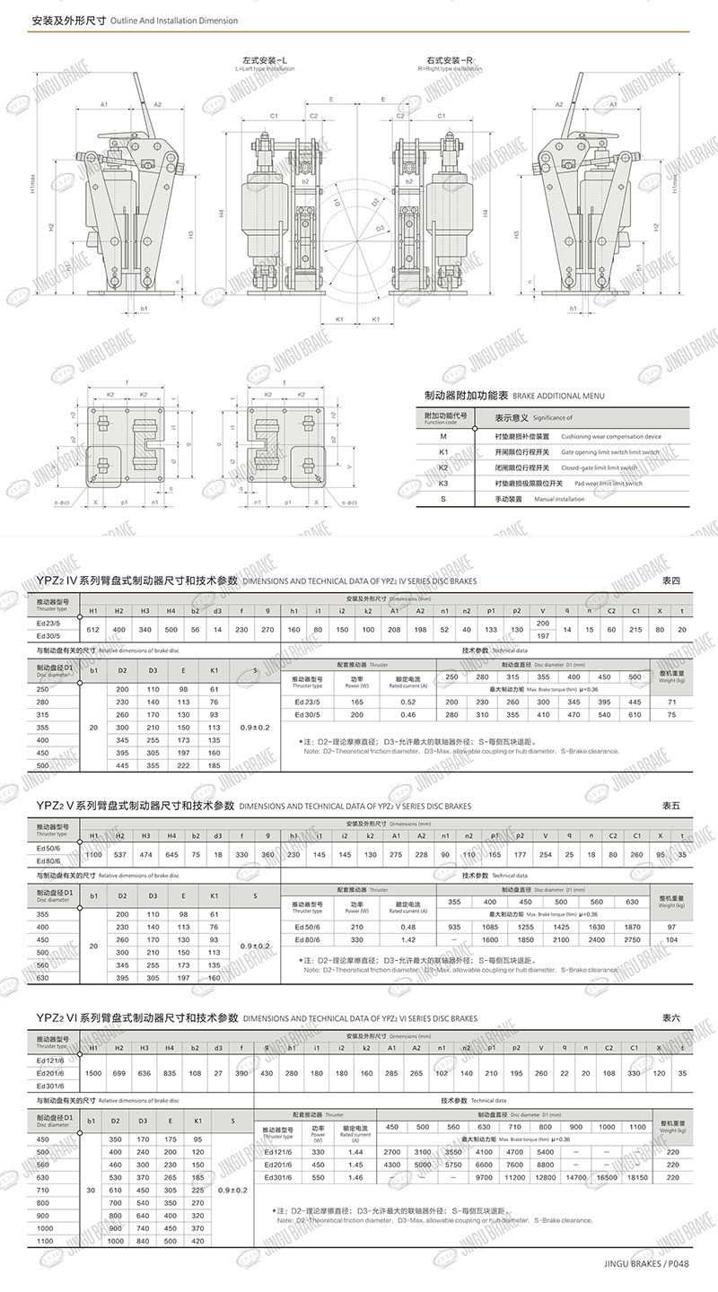 YPZ2IV、V、VI系列電力液壓臂盤式制動器